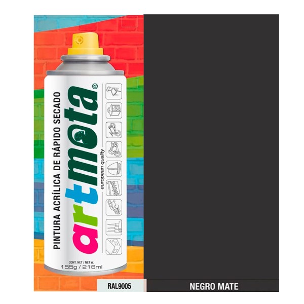 Pintura acrílica spray ral9005 negro mate 216 ml próxima fecha caducidad 30/09/2026 (pack 2 unidades)